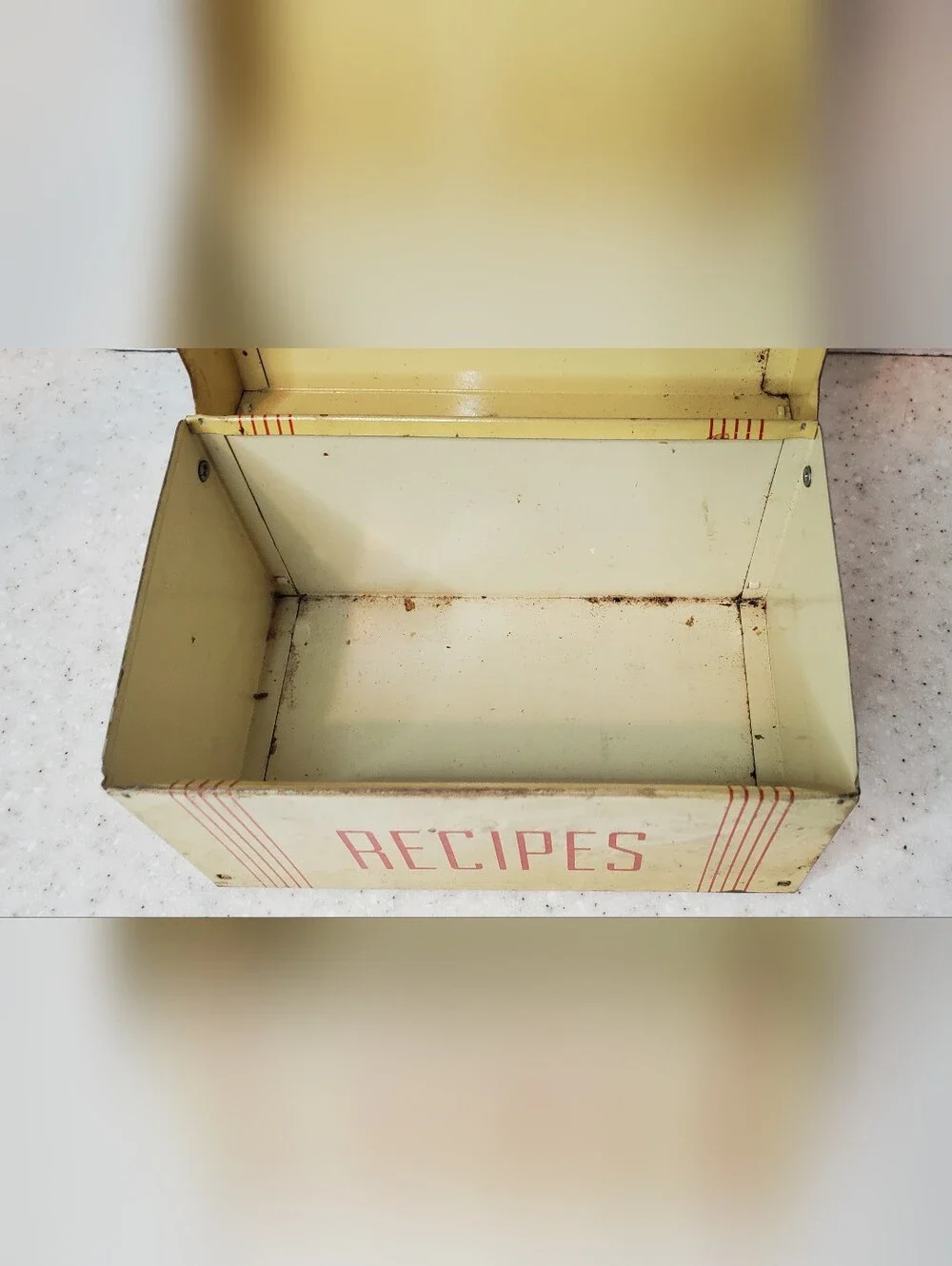 Vintage Metal Recipe Box w/ Vintage Recipe Cards & Dividers Art Deco Kitchen Sto
